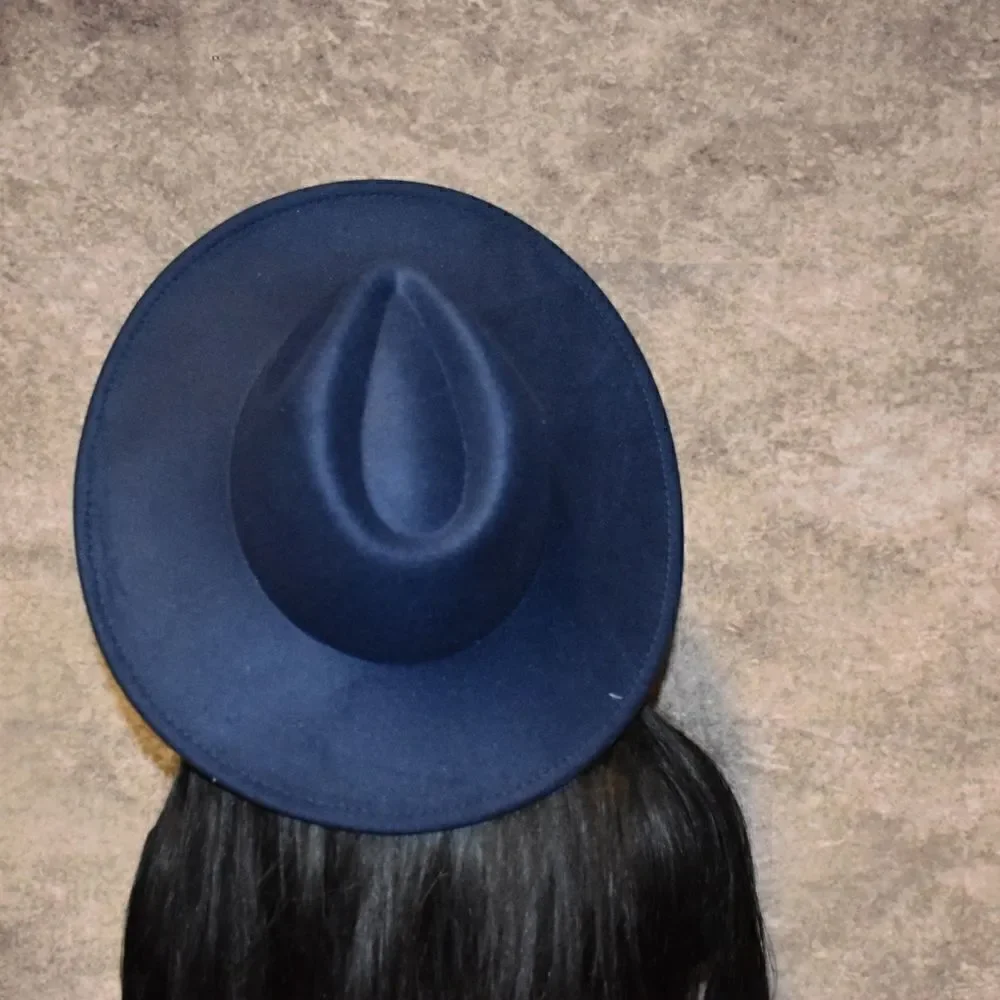 Navy Blue Large Wide Brim Fedora Hat